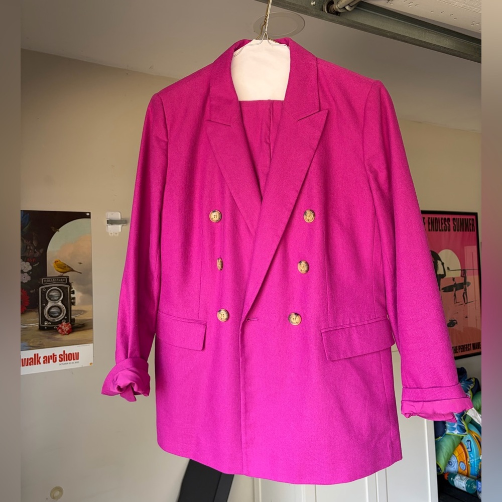 LOFT relaxed linen blend suit in pink